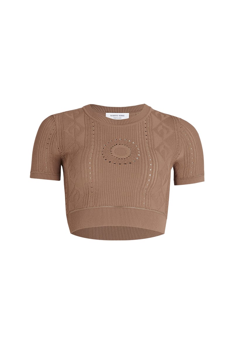 Marine Serre: Beige All Over Moon Sports Bra | SSENSE