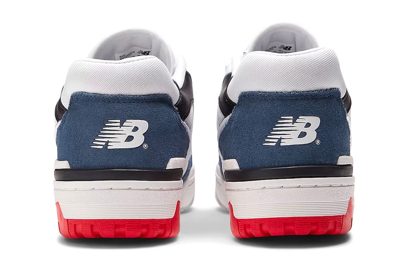 New balance red shop white blue shoes