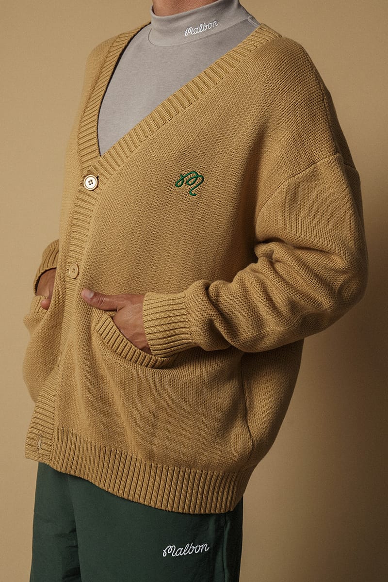 【MALBON GOLF】[SUMMER COLLECTION] Jude Knit Cardigan ■MAN MALBON GOLF Helena Shawl Collar Knit Sweater - MUSLIN