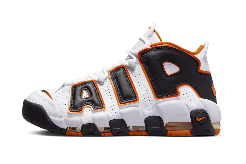 Nike uptempo black hot sale and white mens