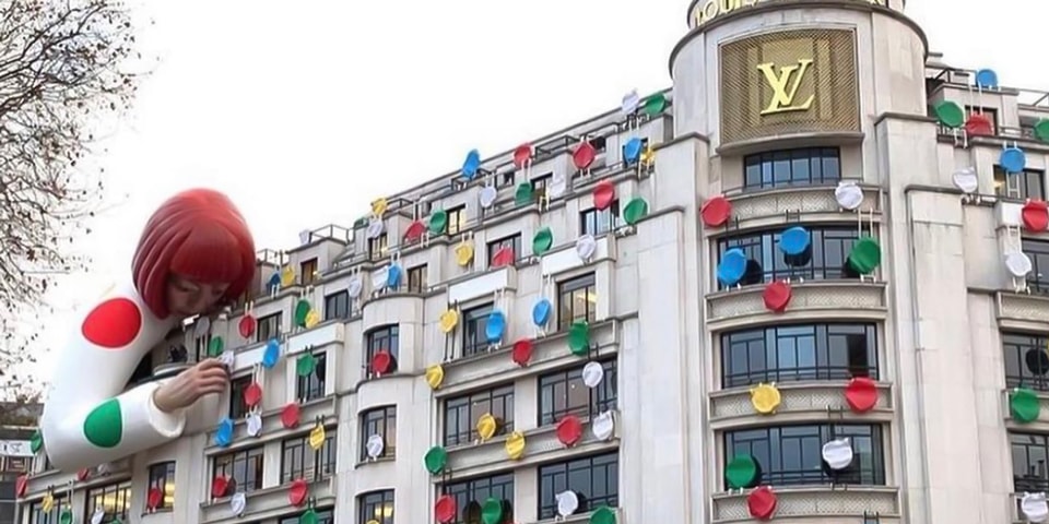 Yayoi Kusama Sculpture Peers Over Champs Elysées Louis Vuitton Store