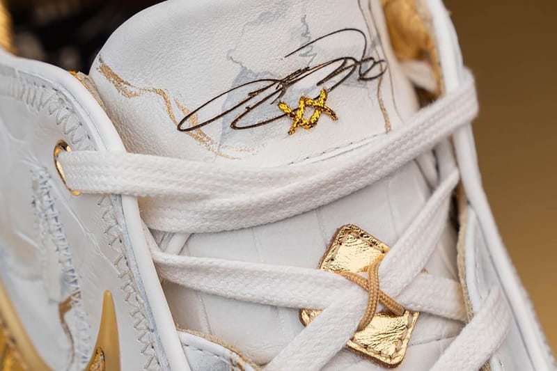 Lebron shoes hot sale white and gold