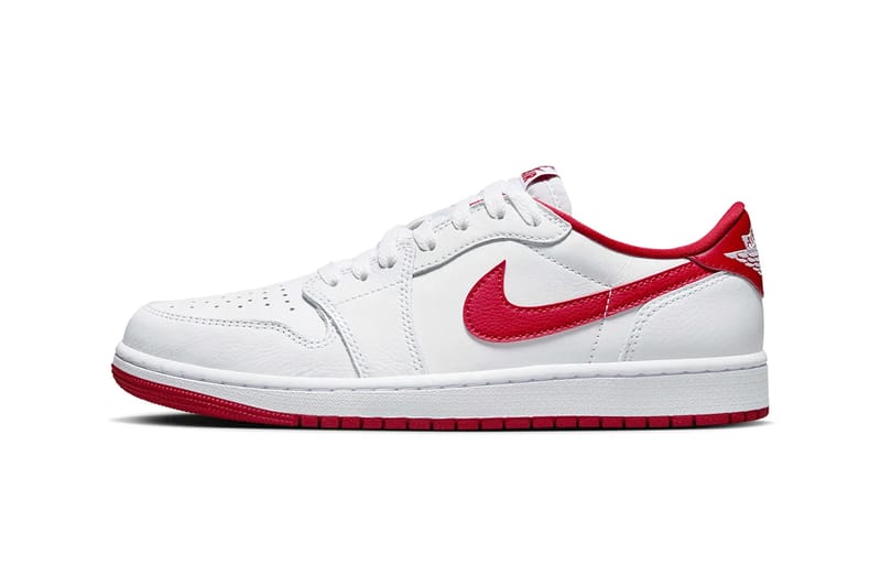 Low top red hot sale and white jordans