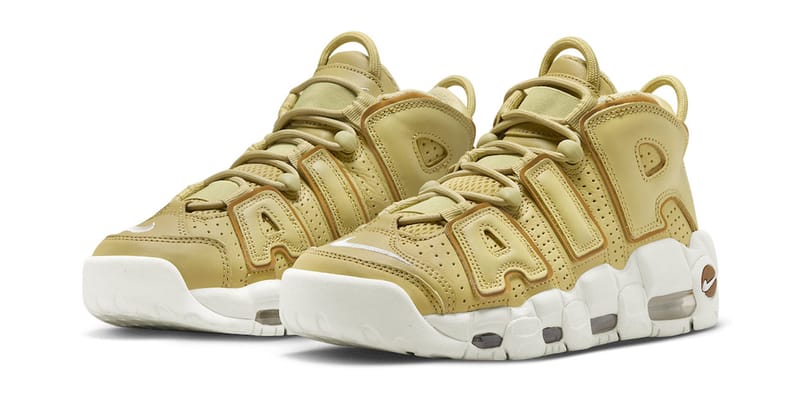 Nike uptempo white and gold hotsell