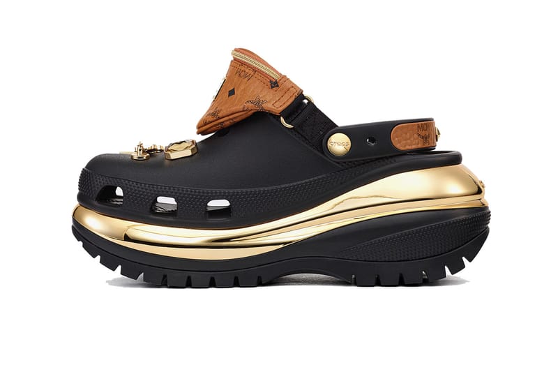 Mcm black discount and gold crocs