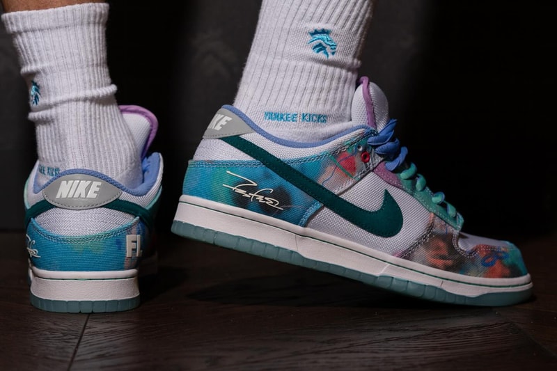 A glimpse of the Futura x Nike SB Dunk Low being worn. – Hype Vault