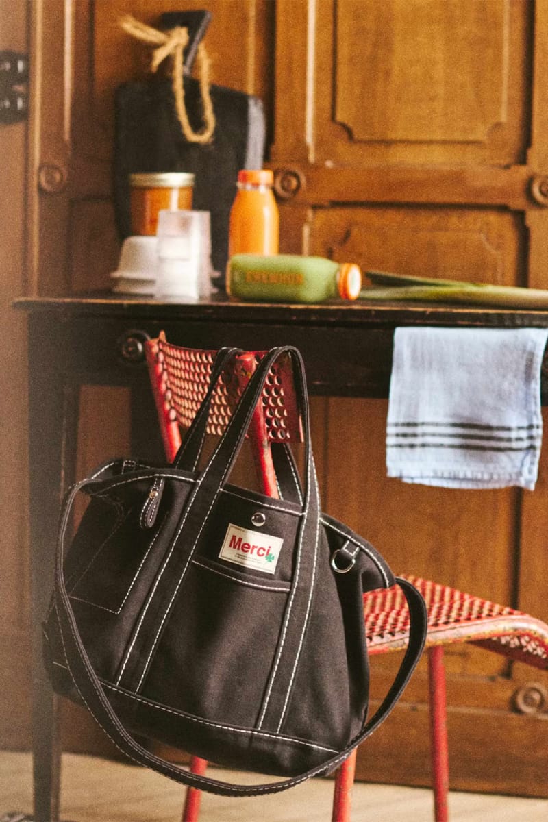 EREWHON | MERCI Mini Black Tote Bag, Black Logo – Erewhon
