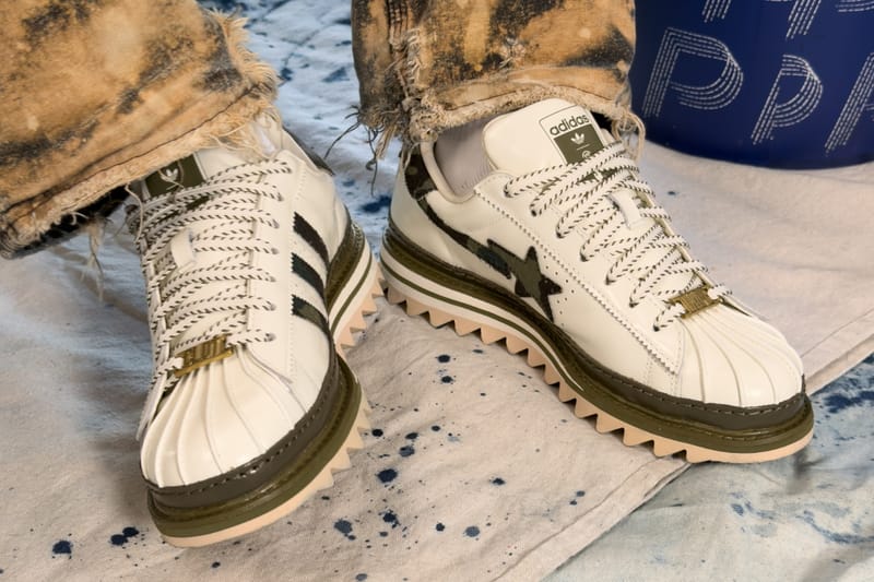 CLOT x BAPE x adidas Superstar Green Camo | Hypebeast