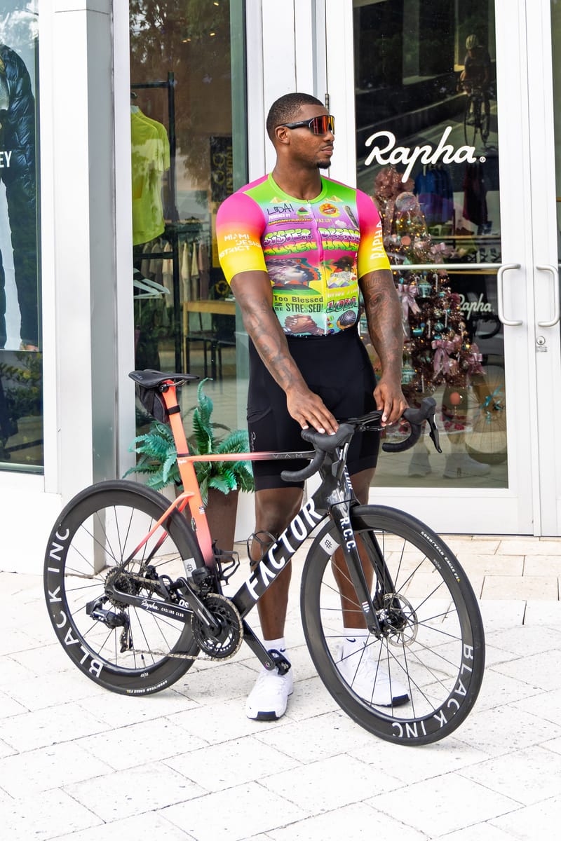 Lauren Halsey Designs Rapha Jersey for Dolphins Cancer Challenge