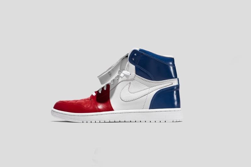 Jordan blanche best sale bleu et rouge