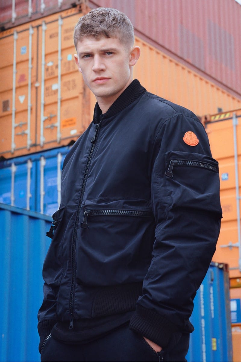 美品⭐︎MONCLER 2017SS Tuile 深蓝色Tuile男士皮革饰边羽绒机车夹克外套- 短款羽绒服for 男装