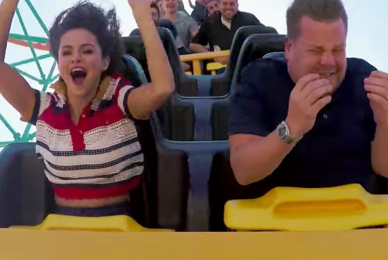 Selena Gomez James Corden Go on a Rollercoaster For