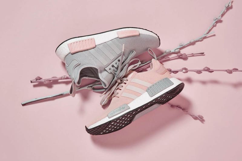 Pink and grey nmds best sale