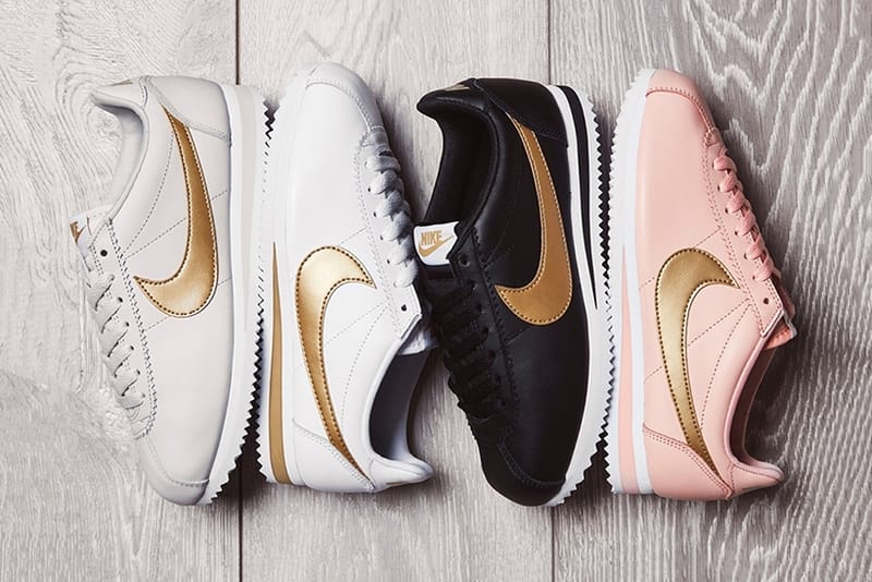 Nike cortez with gold swoosh best sale