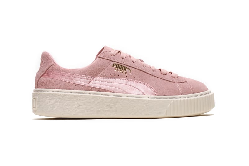 puma suede satin platform sneakers in beige puma suede satin platform sneakers in beige