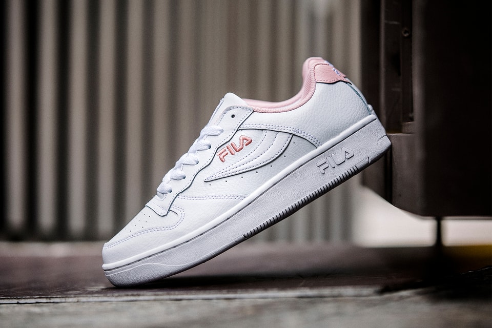 pink and white fila sneakers
