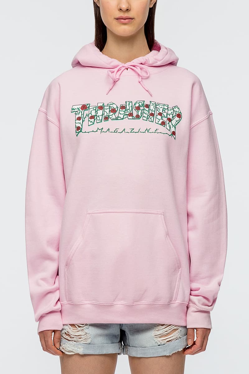 pink and white thrasher hoodie