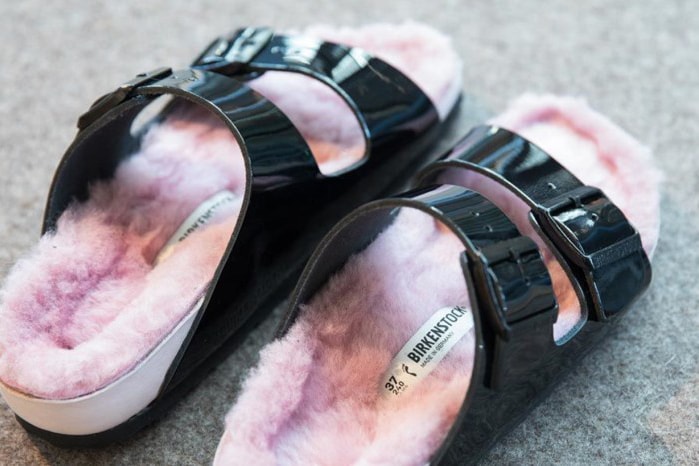 birkenstock arizona shearling pink