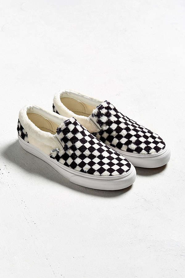 vans checkerboard slip on tan
