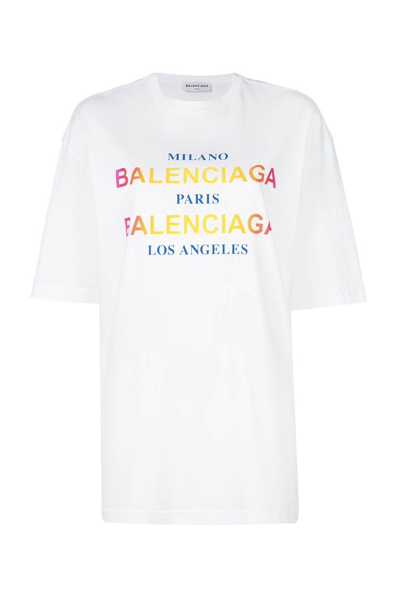 Balenciaga Oversized Cities Rainbow Logo T-Shirt | Hypebae