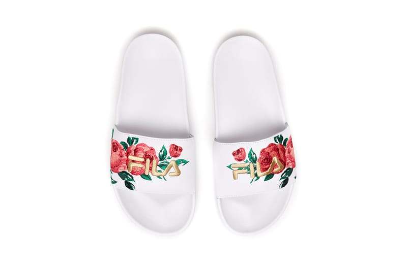 Fila womens drifter rose deals embroidered white slide sandals