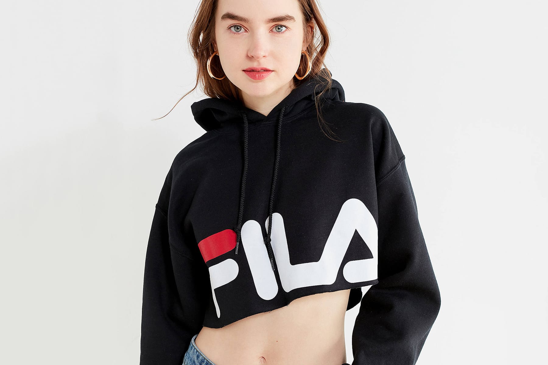 FILA x Urban Outfitters Cropped Hoodie in Black | HYPEBAE