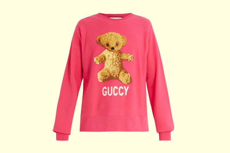 Pink gucci sweater with best sale green bear