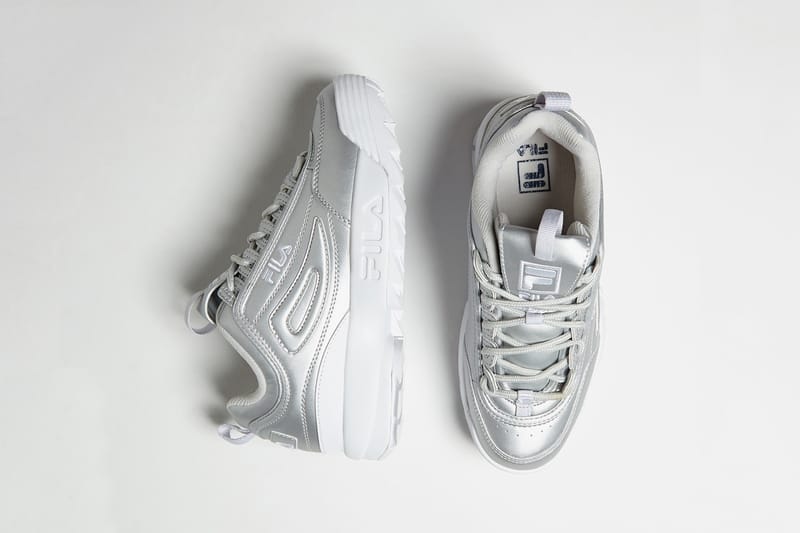 Fila disruptor ii premium metallic store silver shoes