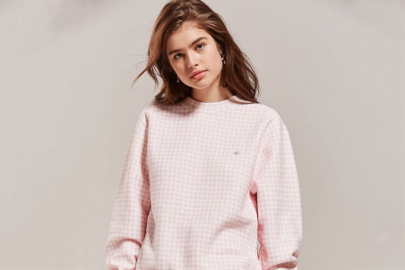 Pink gingham champion sweatshirt sale