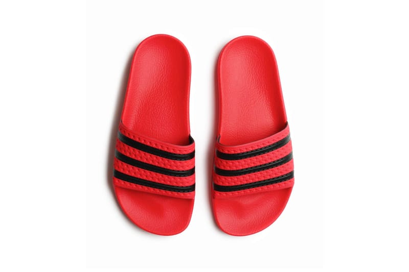 Red and discount black adidas slides