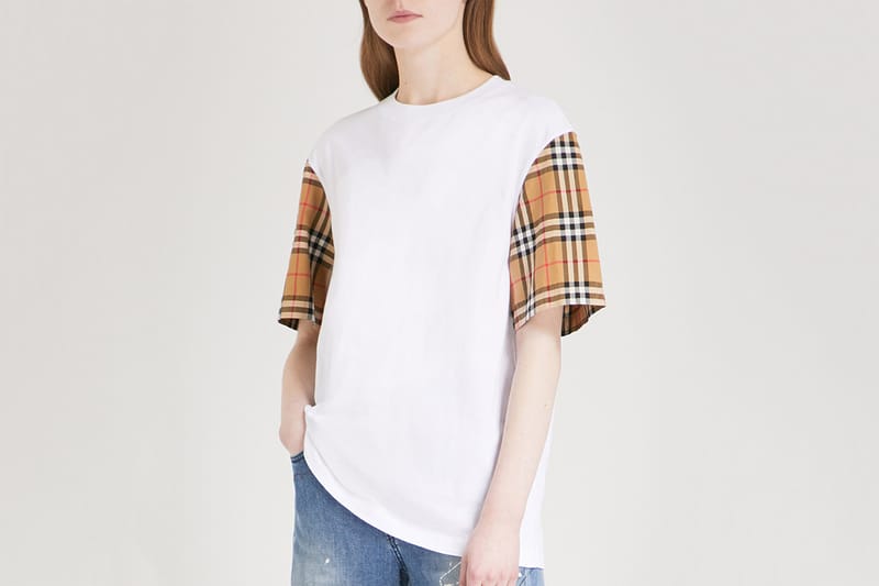 Burberry Plaid Checked-Sleeve White T-Shirt | Hypebae