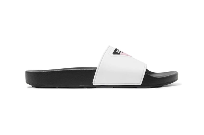 Prada Releases Logo Print Slides In White Black Hypebae