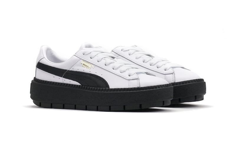 Puma platform trace trainers in white black with store gum sole