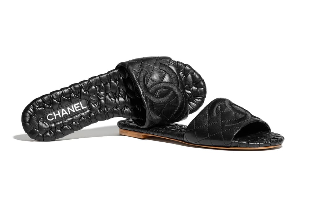 chanel black quilted slides
