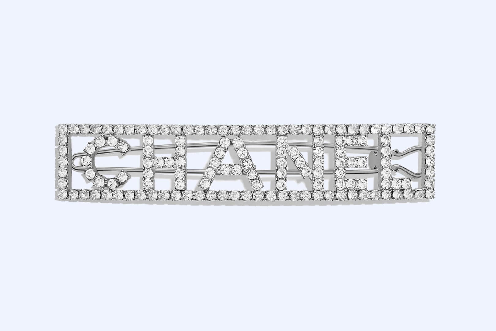 Chanel Silver Crystal Logo Hair Clip | HYPEBAE