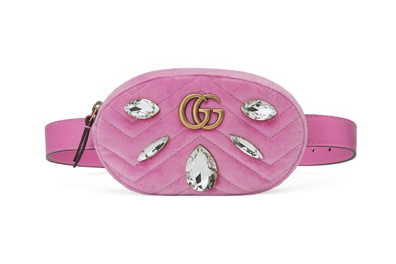 Gucci Marmont Belt Bag Pink Velvet With Crystals Hypebae