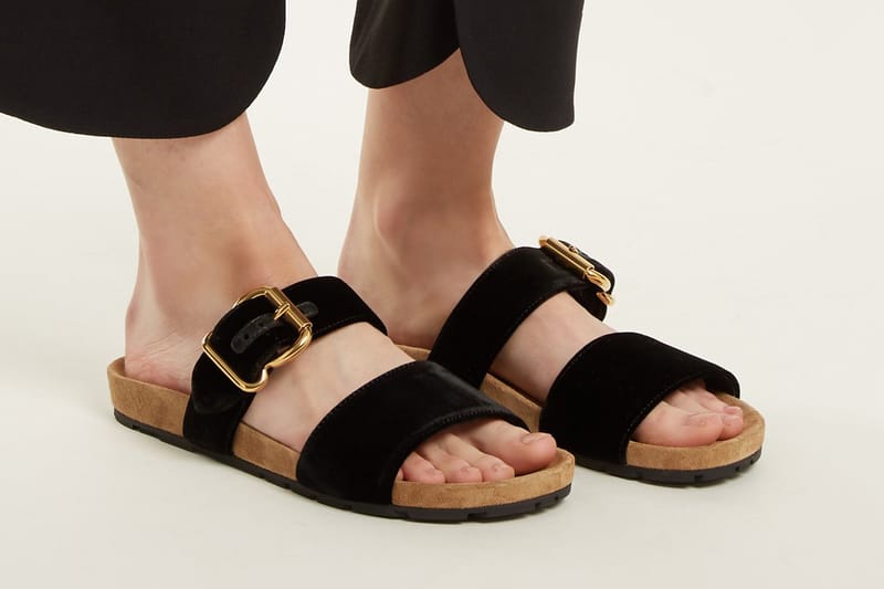 Prada double clearance strap velvet sandals