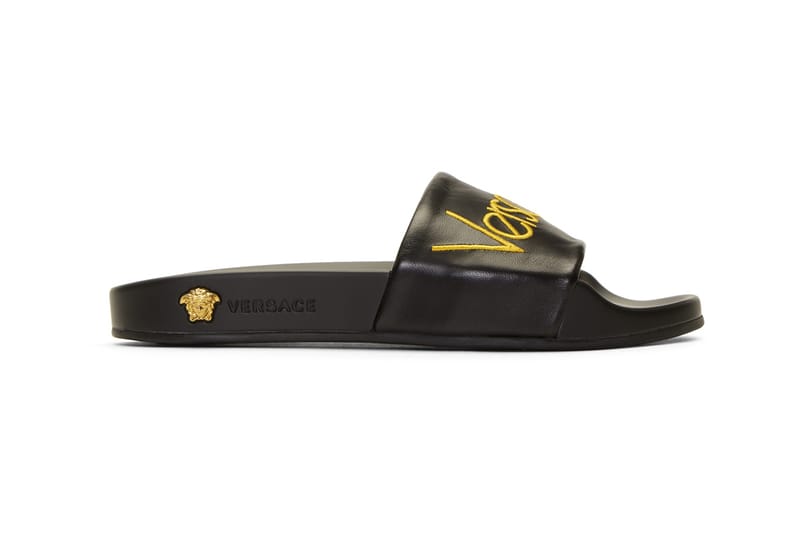 Versace black and online gold slides