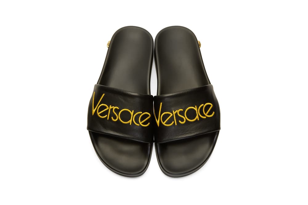 Versace Black Logo Tribute Slides HYPEBAE