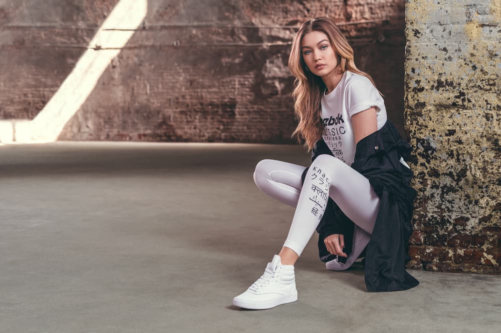 Gigi Hadid in Reebok's Freestyle Hi Nova White | HYPEBAE