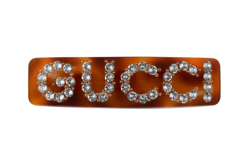 Gucci Crystal Logo Tortoiseshell Hair Barrette | Hypebae