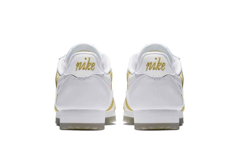 Nike cortez leather white gold best sale