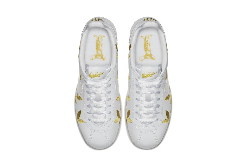 white and gold nike cortez