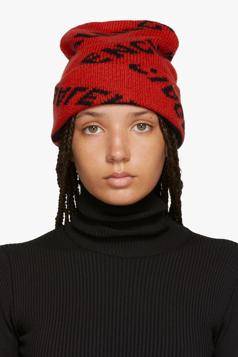 Balenciaga Cozy Logo Beanie in Red and Black | Hypebae