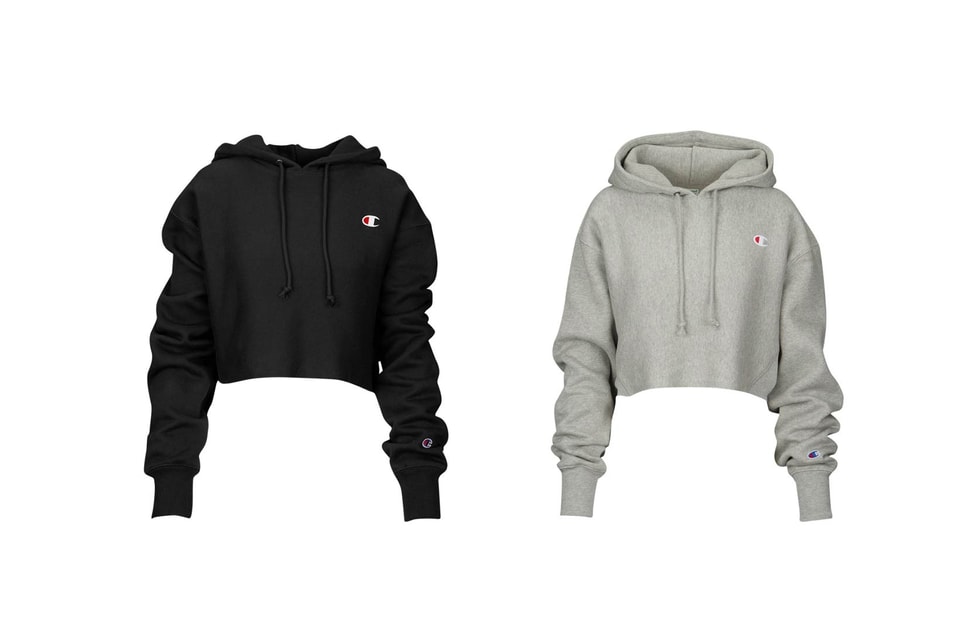 Cropped grey champion hoodie Clearance