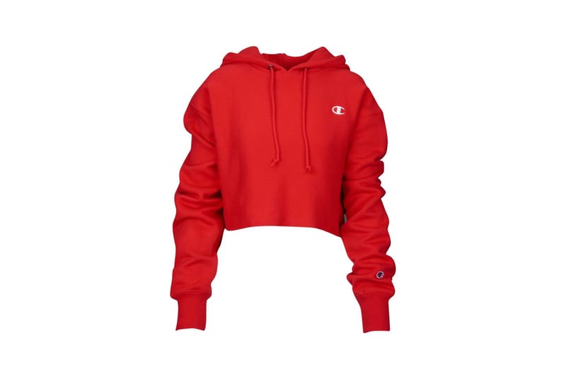 Red champion cropped discount hoodie