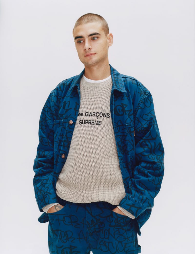 SANDRO Augustin monogram panelled denim shirt Blue x Supreme