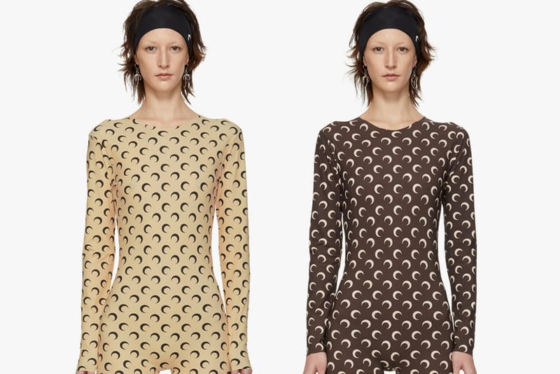 インナー・ルームウェアその他 MARINE SERRE SS24 'All over moon' bodysuit (WTO392 BK99) Marine Serre Moon-Print Bodysuit in Tan & Brown | Hypebae