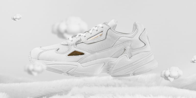 Adidas originals falcon trainers sales in white and gold