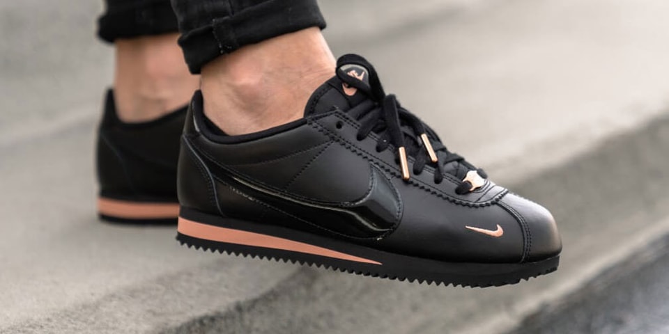 black nike cortez with rose gold